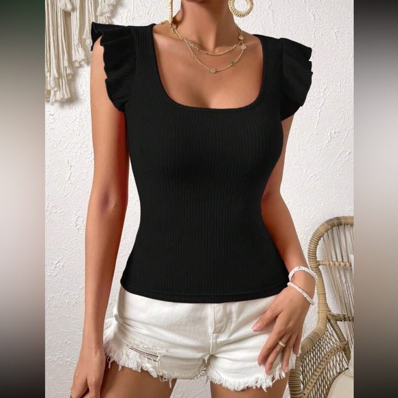 Baby pink Boho ruffle trim ribbed knit top - Picture 7 of 15